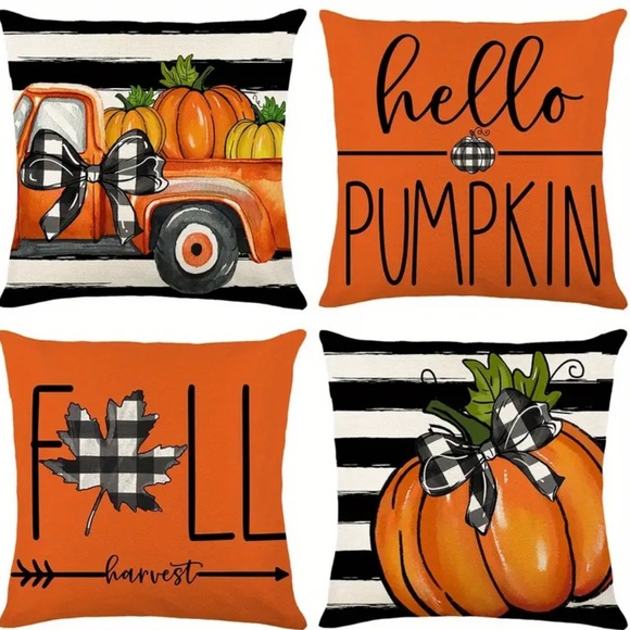 Set of 4 Fall Pumpkin Throw Pillow Covers - Picture 1 of 1